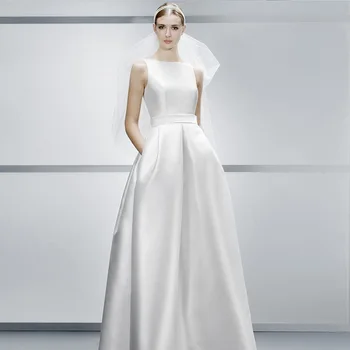 Jednoduchý A-line s hlubokým Výstřihem high-end Svatební šaty hedvábný satén show, tenký s kapsou nové Evropské a Americké Elegantní svatební šaty