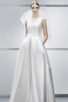 Jednoduchý A-line s hlubokým Výstřihem high-end Svatební šaty hedvábný satén show, tenký s kapsou nové Evropské a Americké Elegantní svatební šaty