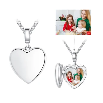Jednoduchý Styl Open Láska Srdce Přívěsek Náhrdelník Custom Photo Přívěsek Charm Náhrdelník pro Ženy, Svatební 925 Sterling Silver Šperky