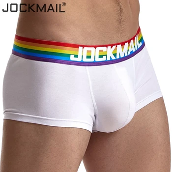 JOCKMAIL pánské boxerky bavlna rainbow sexy muži spodní prádlo pánské slipy muž kalhotky, trenýrky U konvexní pouzdro pro gaye Bílá Černá