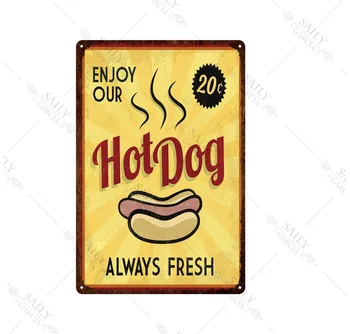 Jíst Tady! Vinobraní Kov Podepsat Plaku Fast Food Tin Znamení Kovu Hot Dog Potraviny Wall Art Dekor pro Kuchyně, Kavárna, Bistro, Bar, plechové Cedule