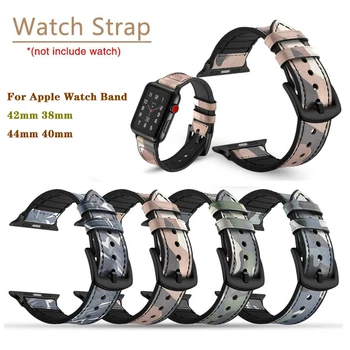 Kamufláž Kožený Řemínek Pro Apple Watch Band 4 44 mm 40 mm náramek Pásek Pro iwatch Série 3 2 1 42 mm 38 mm Watchband Příslušenství