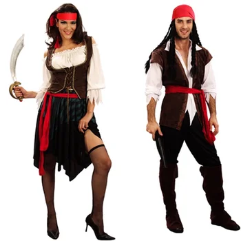 Kapitán pirátů karibiku Jack Sparrow Pirát fantasia Dospělé Cosplay Maškarní Karneval Halloween Cosplay Kostým Ženy Muži