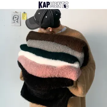 KAPMENTS Zimní Oblečení Muži Solidní Fleece Svetr 2020 Pánské Korean Harajuku Pletené Svetry Pulovry Muž Vintage Mikiny