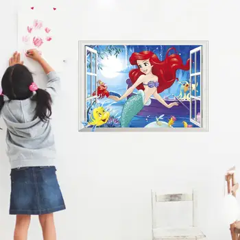 Karikatura Cute Princess Samolepky na Zeď pro Děti Pokoje Dívky Růžová Víla Mořská panna Okno, Plakát, Nálepka Nástěnné malby Obývací Pokoj Dekorace