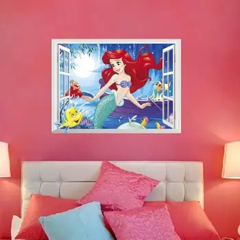 Karikatura Cute Princess Samolepky na Zeď pro Děti Pokoje Dívky Růžová Víla Mořská panna Okno, Plakát, Nálepka Nástěnné malby Obývací Pokoj Dekorace
