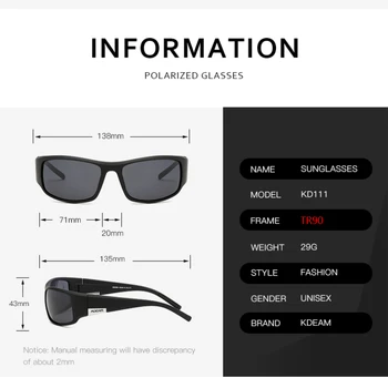 KDEAM Značka Pánské Polarizační sluneční Brýle TR90 Obdélník Povlak Řidičské Brýle Sportovní Brýle Gafas De Sol KD111
