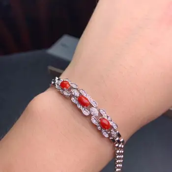 KJJEAXCMY boutique šperky 925 mincovní stříbro vykládané Přírodní red coral Dámské Náramek podpora detekce v pořádku