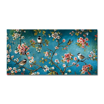 Klasická Zeď Umění Zeď Dekor Plátno Obraz Plakáty a Tisky, Květiny a Ptáci na Obrázek pro Obývací Pokoj Domácí Dekor