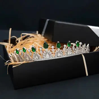 Klasické Zelené Zirkony Princezna Diadém pro Svatební,Krystaly Svatební Čelenka pro Ženy,Party Prom Vlasy, Šperky CH10160GRE