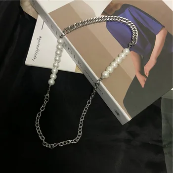 KMVEXO 2020 Nový Design Punk Titanové Oceli Hip Hop Dlouhé Řetězce Simulované Pearl Náhrdelník Pro Ženy Ženy Muži Šperky Pár Dárek