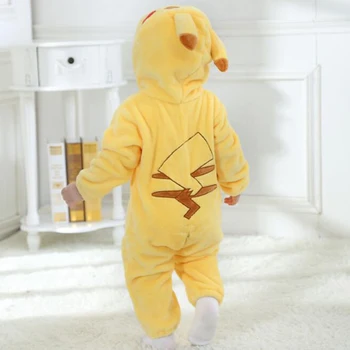 Kojenecké Žluté Kigurumi Cosplay Romper Baby Kombinéza Oneises New Born Oblečení S Kapucí Batole Zvíře Roztomilé Oblečení Bebe Kostým