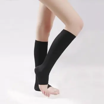 Kolena Vysoké Kompresní Punčochy Ženy Muži Elastické Nohy Podporu Open Toe S-XL Elastické Punčochy