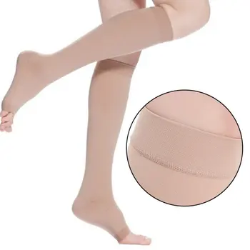 Kolena Vysoké Kompresní Punčochy Ženy Muži Elastické Nohy Podporu Open Toe S-XL Elastické Punčochy