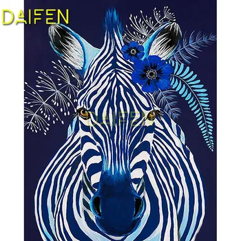Kompletní Kolo Diamond výšivky 5D DIY Diamantový malování Cross stitch Plné Náměstí Diamond mozaika zebra modrá květina strom listy