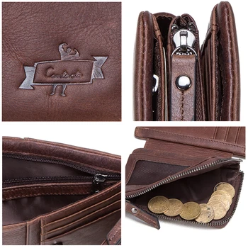 Kontakt je Originální hovězí Kůže Peněženka Muži Mince Kabelku Muž Portemonnee Malé Peněženky na Zip Vintage Peníze Pytel Tirfold Design