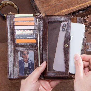 KONTAKT pánské dlouhé peněženky z pravé kůže držitele karty ženy peněženka pro mobilní telefon muže spojky vysokou kapacitou peněženka hasp design