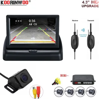 Koorinwoo HD Auto Parkovací 4 Snímače Parkovací Kamera Reverzní Systém Podsvícení Záložní Auto Detektor 4.3 Displej Monitor Pro Rádio