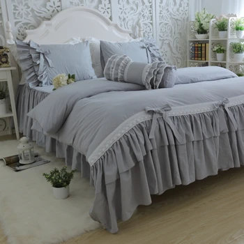 Korean bavlna ložní prádlo set Velký lotosový list Šedý přehoz na postel vyšívaný krajkový set bowknot Luxusní princezna deka kryt HM-15S