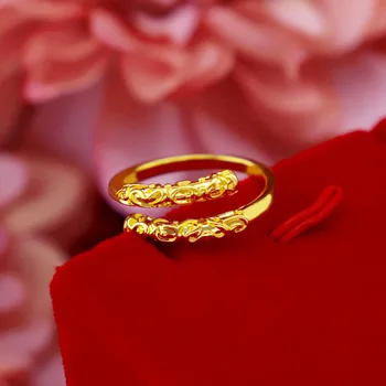Korejský Módní 14 k Žluté Zlato Prsten Šperky Nastavitelný Zlatý Obušek Unisex Ženy Muži Prsteny pro páry, Párty, Narozeniny, Dárky