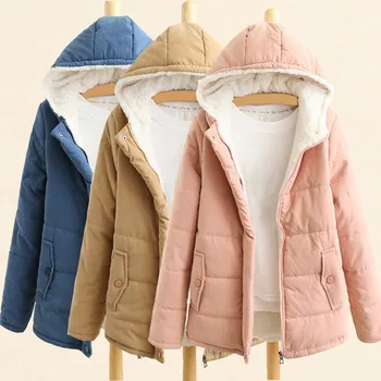 Korejský Styl 2020 s Kapucí dámská Zimní péřová Bunda Kabát Plus Velikost 2xl Krátké Zahustit Teplé Bavlny Polstrované Zimní Kabát Ženy Oblečení