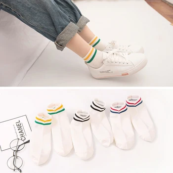 Korejský Styl Pruhované Ponožky Ženy Krátké Ponožky Módní Bavlněné Ponožky bradla Sportovní Ponožky Bílé Krátké Ponožky, sada 3 Párů/lot