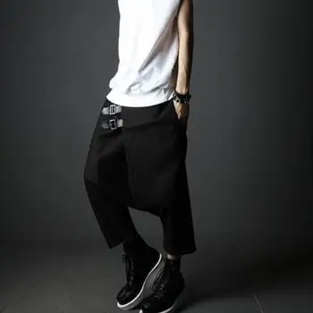 Korejský styl pánské drop rozkroku punk, hip hop harém kalhoty, noční klub DJ stage spony pytlovité kalhoty pánské gotické hiphop běžců streetwear