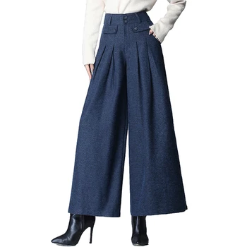 Korejský Šedé Vlněné Kalhoty Ženy Vysoké Pasu Culottes Kalhoty Plus Velikost Širokou Širokou Nohu Kalhoty Ležérní Kalhoty Módní 4xl Kalhoty Vintage