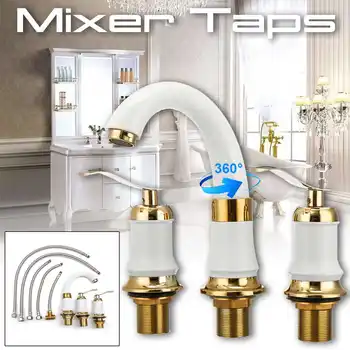 Koupelna Umyvadlo Bílé Kohoutek Kartáč Gold Rozšířený Černý Kohoutek Tap Luxusní Povodí Teplé A Studené Vody Mixer Sprchou Umyvadlová Baterie