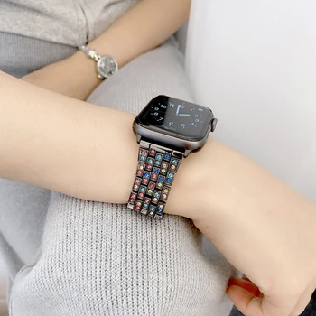 Kovové Diamond popruh pro Apple watch 6 5 4 SE 40 mm 44 mm kovové barevné pro iwatch série 3 38mm 42mm kovové z nerezové oceli popruh