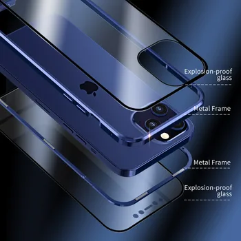 Kovové Magnetické ochranné Pouzdro Pro iPhone 12 Mi Ni Telefon Pouzdro Pro iphone 12 Pro Max Telefonu oboustranný Sklo Anti-drop Kryt