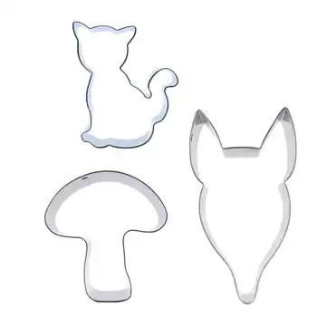Kočka, Houby, Liška, Hlava ve tvaru 3 ks sušenek řezání formy, pečení nástroje dort zdobení měkké cukroví nástroje.