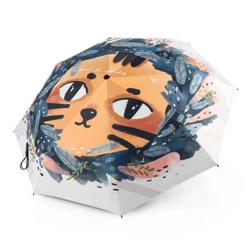 Kočka Ručně malované Déšť A Slunce Dual-purpose Deštník, Sluneční Ochrana UV Ochranu Třikrát Slunečník Kreativní Vinyl Deštník
