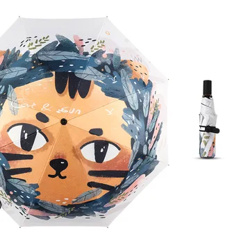 Kočka Ručně malované Déšť A Slunce Dual-purpose Deštník, Sluneční Ochrana UV Ochranu Třikrát Slunečník Kreativní Vinyl Deštník