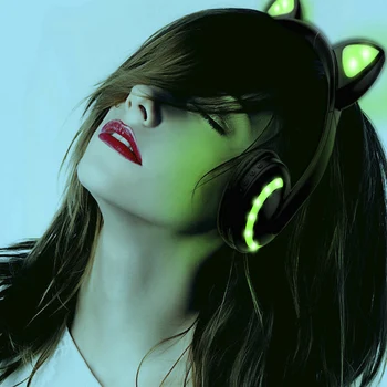 Kočka Ucho Bluetooth Sluchátka 7Color proměnlivé LED Světlo Bezdrátový Bluetooth stereo Headset Světlo emitující sluchátka Anime Headset