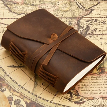 Kožený Deník, Cestovní Notebook, Ručně vyráběné Vintage Kožené Vázána Psaní Notebook pro Muže A Ženy, bez Podšívky Cestovní Deník