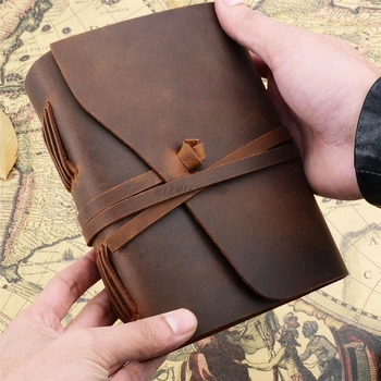Kožený Deník, Cestovní Notebook, Ručně vyráběné Vintage Kožené Vázána Psaní Notebook pro Muže A Ženy, bez Podšívky Cestovní Deník