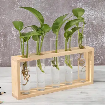 Kreativní Hydroponické Rostliny Transparentní Váza Dřevěný Rám Váza Dekorace Skleněné Stolní Rostlina Bonsai Dekor Flower Vase