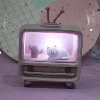 Kreativní TV Miniaturní Model Pro Domácí Dekoraci Příslušenství Noční Světlo Bedroon Dekor Figurky Roztomilý Kočka Sochařství, Dárek k Narozeninám