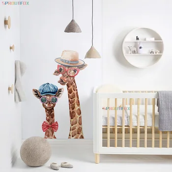 Kreativní Zvířat Matku a Dítě Žirafa s Brýlemi samolepky na Zeď Home Dekor Obývací Pokoj Vánoční Ozdoby Moderní Plakát