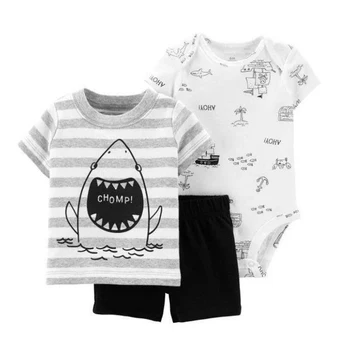 Kreslený dinosaura krátký rukáv tričko topy+romper+šortky oblečení set pro dítě, chlapec oblečení novorozence nastavit 2020 new born letní oblek