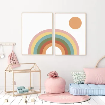 Kreslený Rainbow Módní Plakát Školky Wall Art Malířské Plátno Tisknout Obrázky, dětský Pokoj, Dárek k Narozeninám, bytové Dekorace BEZ RÁMU
