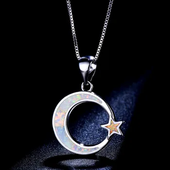 Krásné Elegantní 925 Sterling Silver Fire Opal Moon Star Náhrdelníky Pro Ženy, Šperky, Dárky