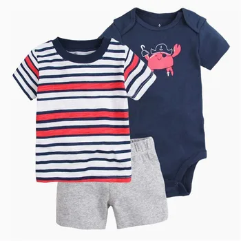 Krát' Oblíbené Nové Módní Dítě, Chlapec Oblečení Bavlna Letní Dětské Oblečení Set T-Shirt+Baby Kombinézu+Kalhoty Kreslený Vytištěno