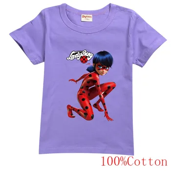 Krátký rukáv dívčí tričko Cartoon Redbug Dívka Košile Děti Top Dívky Módní Oblečení red bug Kostým Kočka Noir děti oblečení