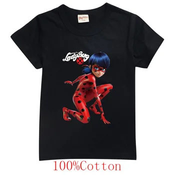 Krátký rukáv dívčí tričko Cartoon Redbug Dívka Košile Děti Top Dívky Módní Oblečení red bug Kostým Kočka Noir děti oblečení