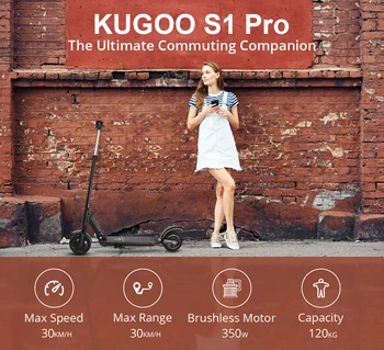 KUGOO S1 PRO Skládací Elektrický Skútr 8 Palcový Pevný Honeycomb Výbuchu Pneumatiky 350W Motor LCD Displej s Carry Bag