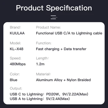 KUULAA USB C Kabel Lightning Typ C Kabel PD 60W 20W Rychlé Nabíjení nabíjecí Kabel Pro iPhone 12 11 XS Max X USB Datový Kabel Drát
