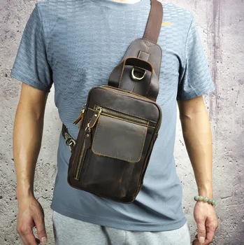 Kvalitní Kožené Muži Ležérní Móda Cestování Trojúhelník Na Hrudi Sling Bag Design 8