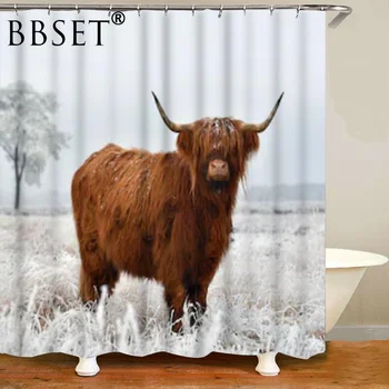Kvalitní Pratelný Sprchový Závěs Kráva na Plošině 3D Tisk Vodotěsné Textilie, Koupelna Dekor Zvířat Tištěné Sprchový Závěs